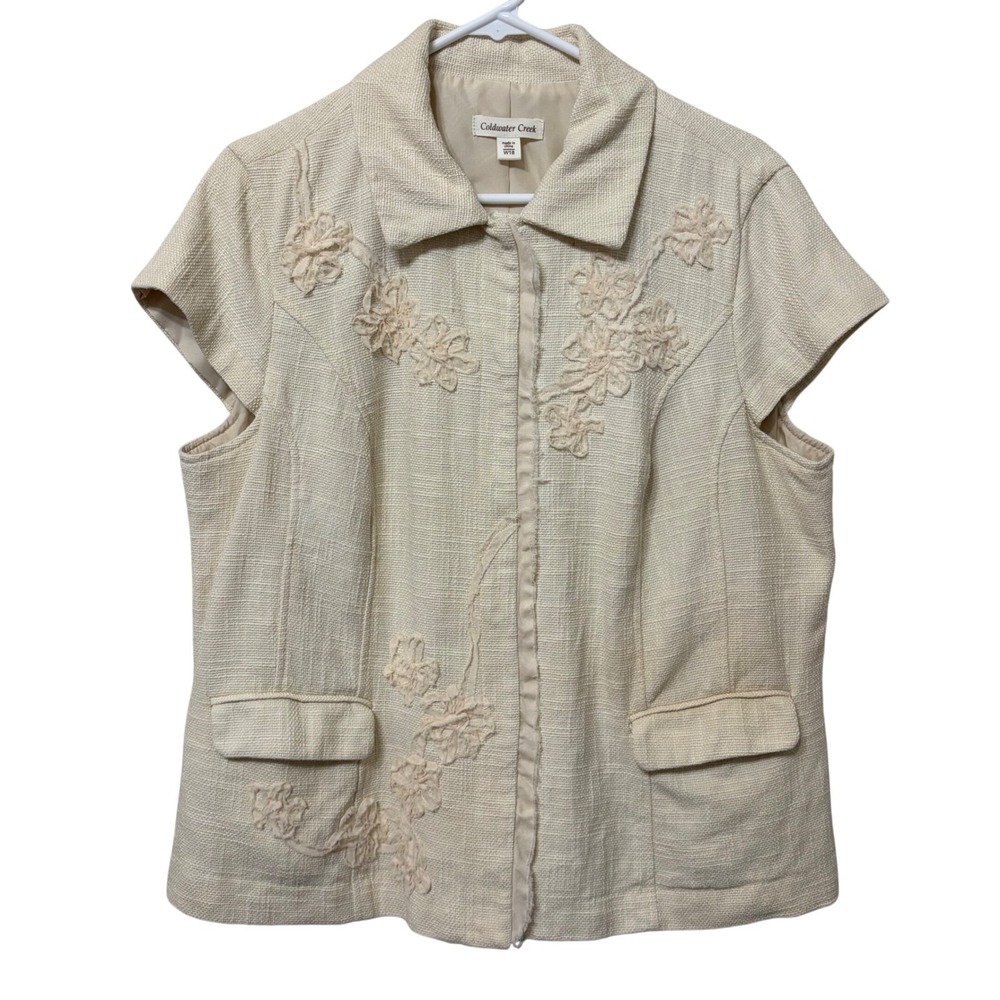 Coldwater Creek Cream Floral Applique Textured Short Sleeve Jacket Womens 18W